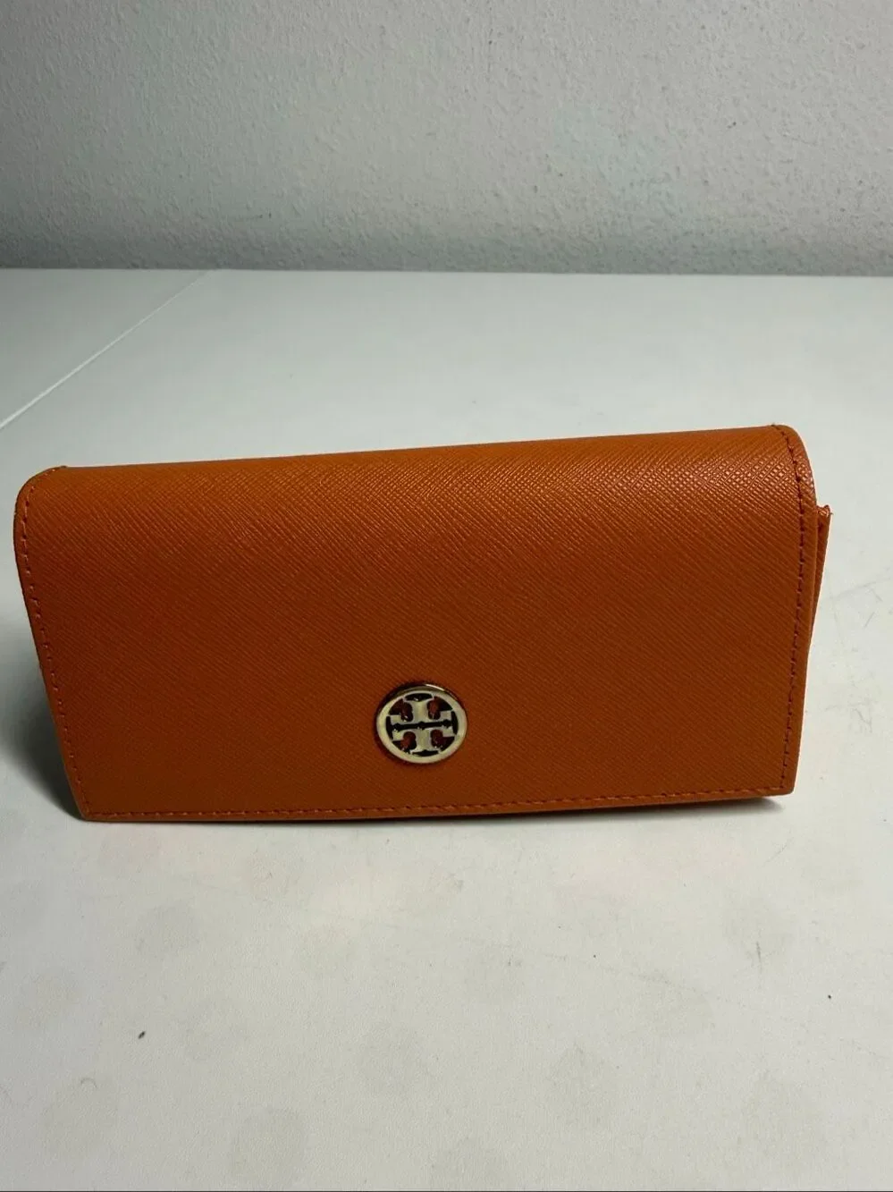 Tory Burch Trifold Orange Leather Sunglasses/Eyeglasses case Large